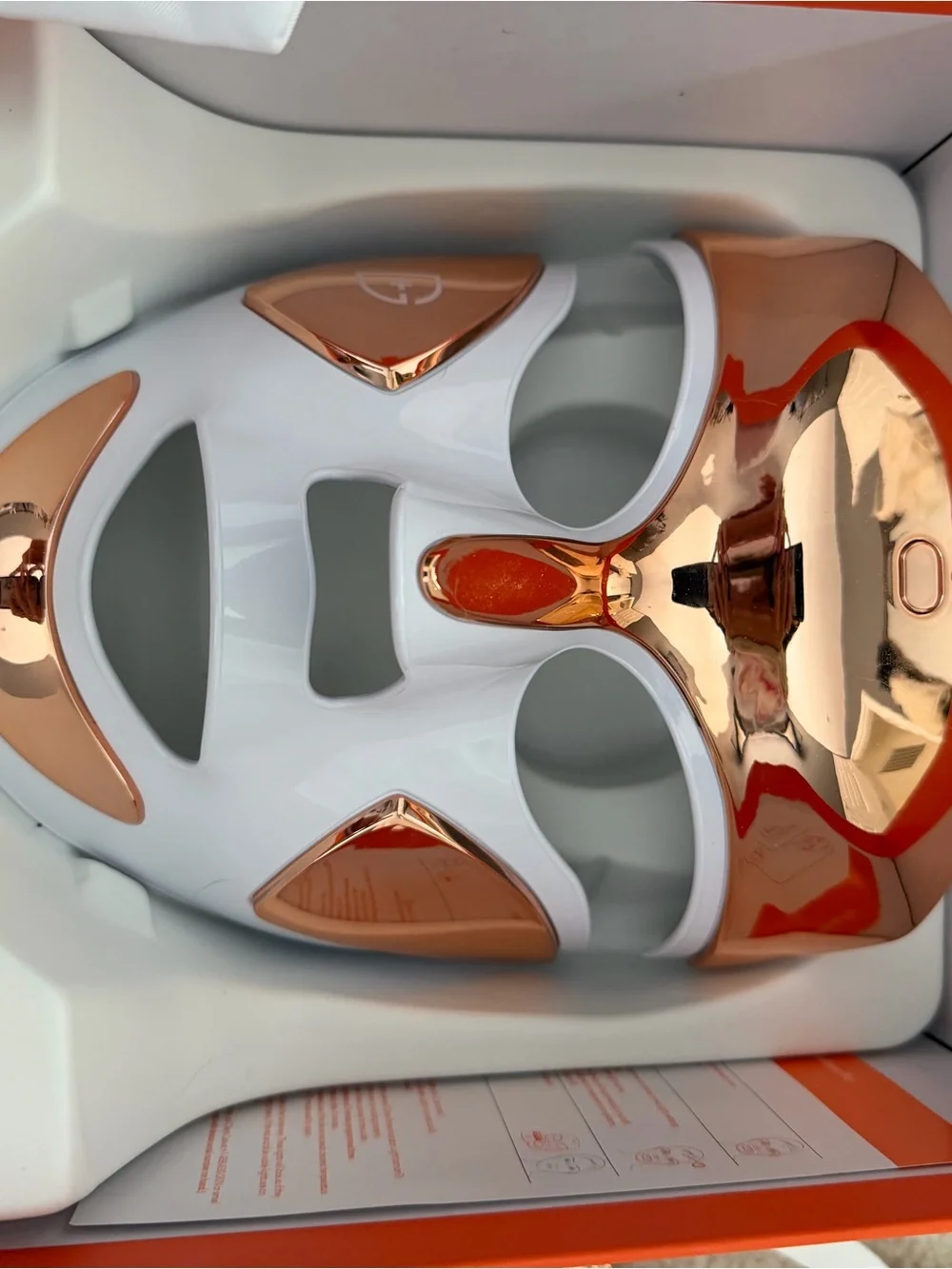 LED Facial Rejuvenation Mask in White with Rose Gold Accents